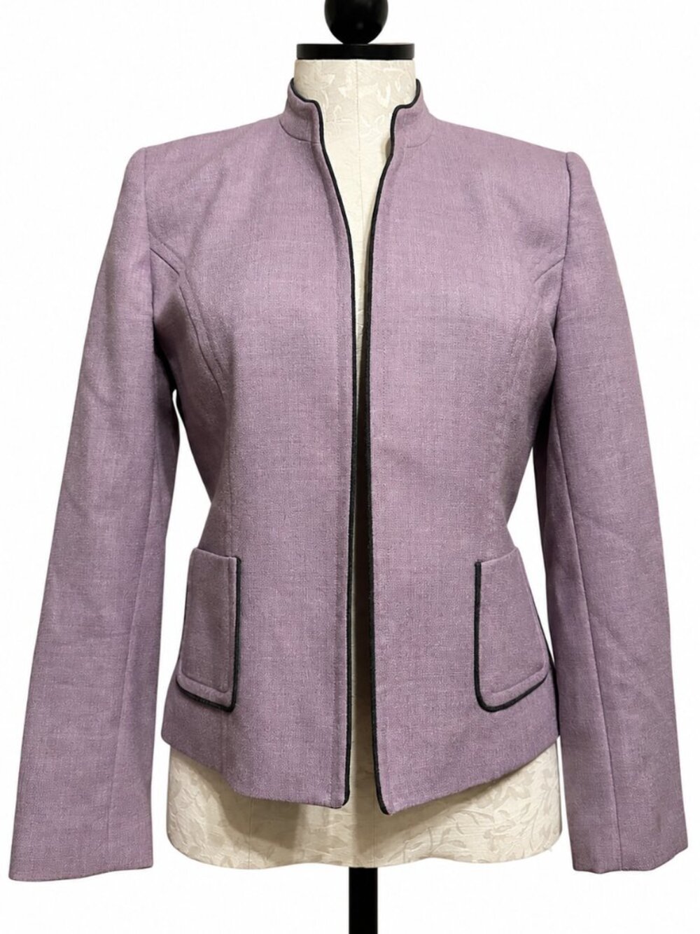AMANDA SMITH PETITE Purple 100% Wool Blazer Jacket Size 4P Structured Career